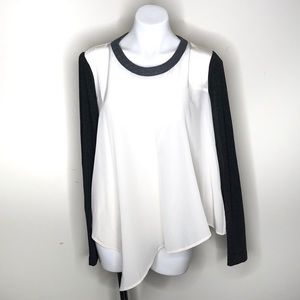 Elizabeth and James Silk White Grey Blouse Size Medium